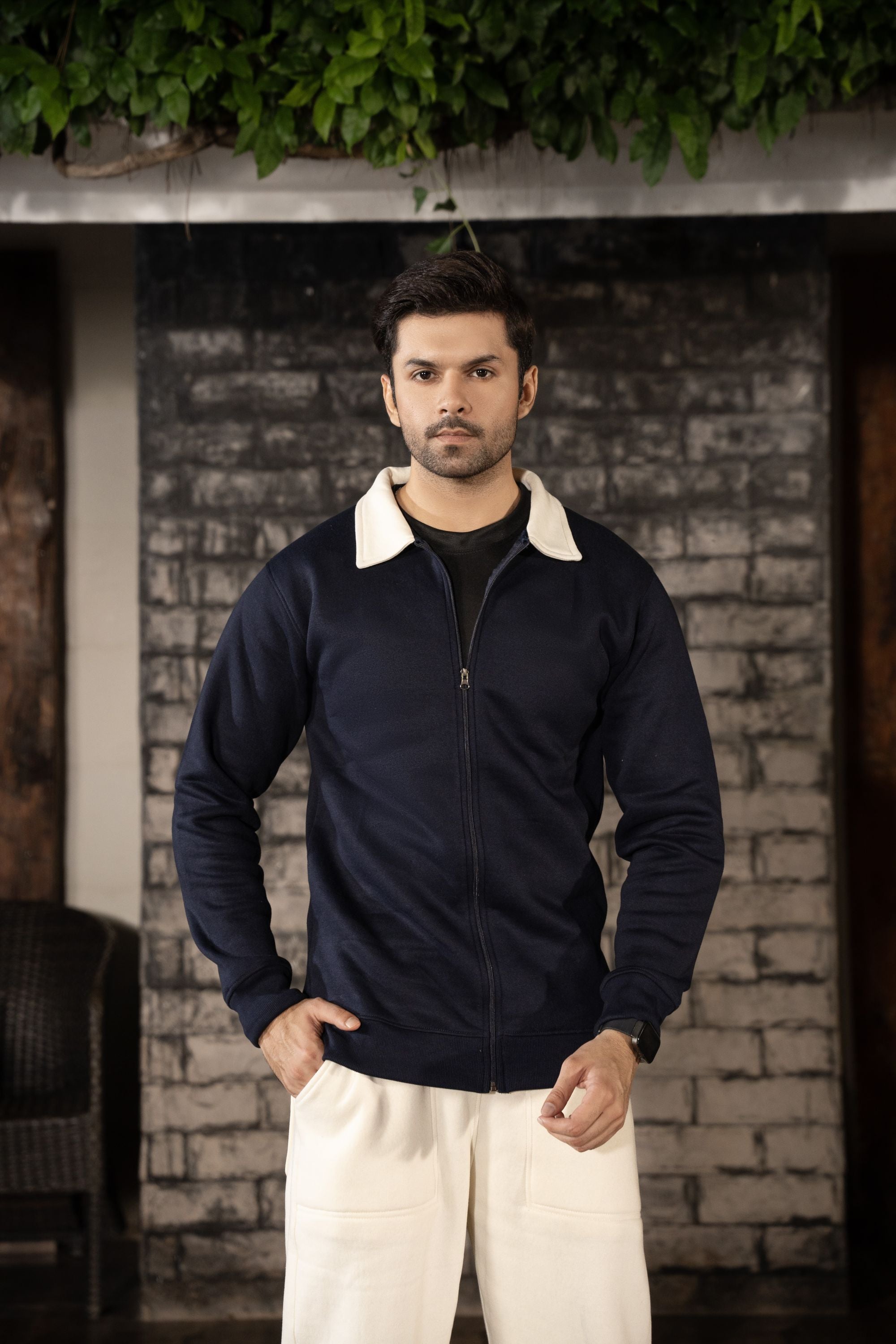 Royal Mist Winter Tracksuit | Navy Blue & Off-White Cotton Fleece Luxury Wear by Gambluss
